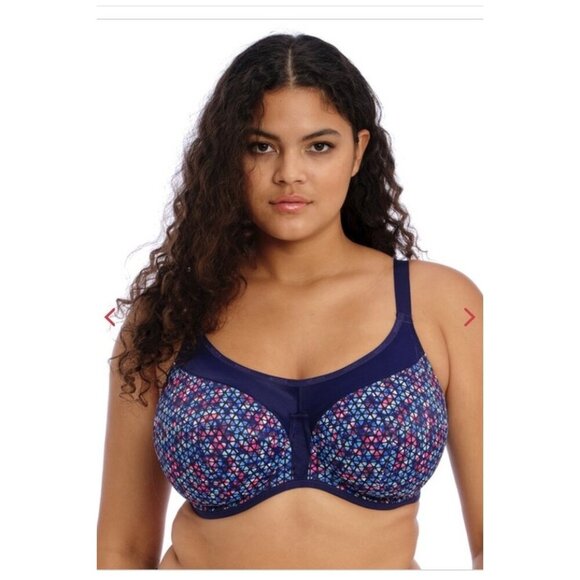 Elomi Energize Navy Geo Ultimate Support Sports Bra Blue Pink 36DD - Picture 1 of 9